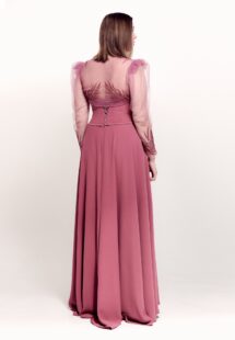 Style #739, strapless evening gown with removable long-sleeve bolero; available in lilac, red, lilac-brown or ivory