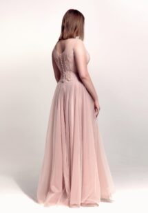 Style #743a, cap sleeve A-line evening gown with a floral top and tulle skirt, available in midi or maxi length; in powder pink, blue, cherry, purple, black, pink, watermelon, light-green or ivory