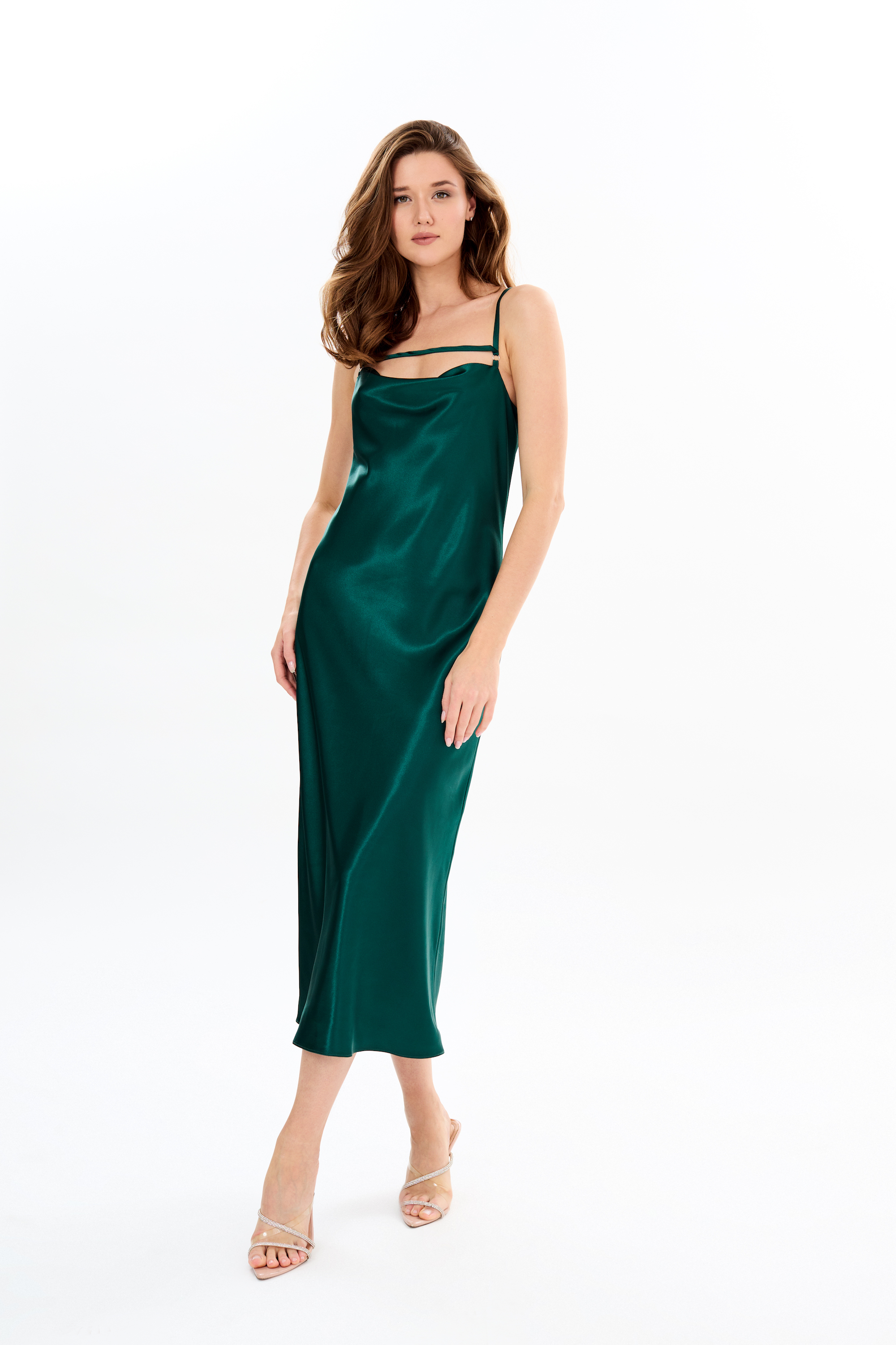 silk slip bridesmaid dress in green