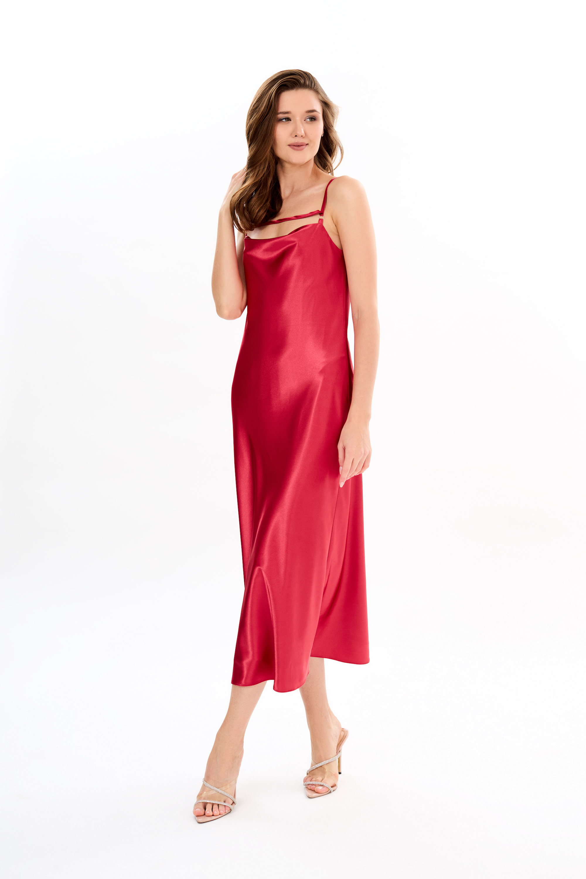 silk slip bridesmaid dress in red
