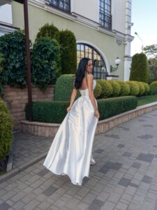 Mikado A-line wedding gown with a bow decor