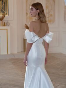 Mikado fitted wedding dress with off-the-shoulder straps