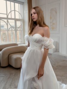 Organza A-line wedding dress with 3D flowers