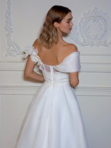 Organza off-the-shoulder A-line wedding dress with a slit