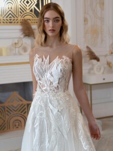 A-line wedding dress with floral embroidery