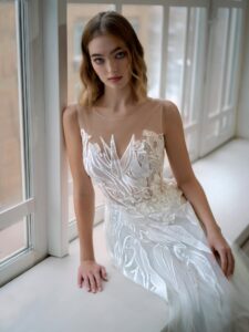 A-line wedding dress with floral embroidery