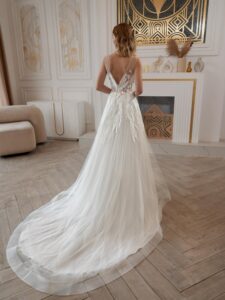 A-line wedding dress with floral embroidery