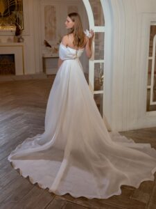 Organza A-line wedding dress with 3D flower decor and one-shoulder strap