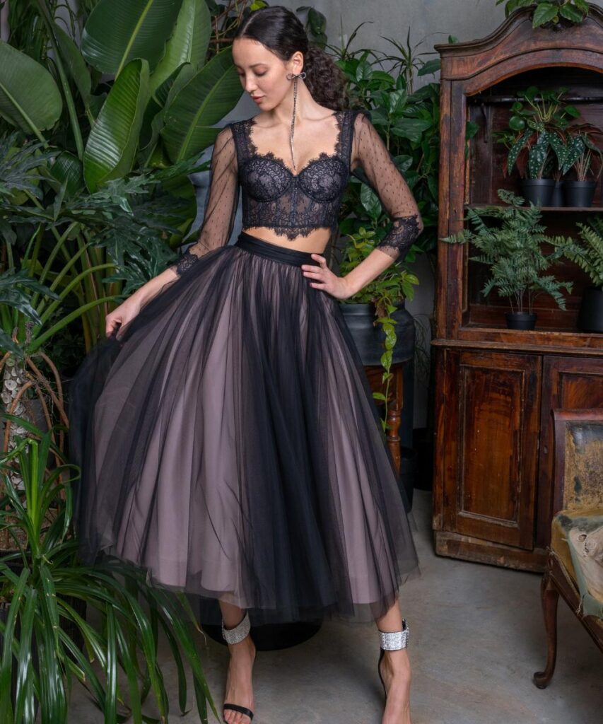 Papilio Black tie wedding guest dress two piece set