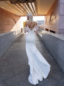 Sheath wedding dress with long sleeves