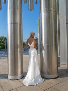 Cowl neckline wedding gown with beaded detailing