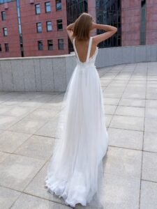 Illusion neck A-line wedding gown