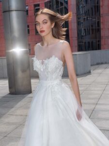Illusion neck A-line wedding gown