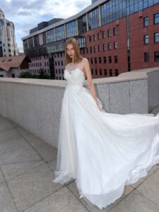 Illusion neck A-line wedding gown