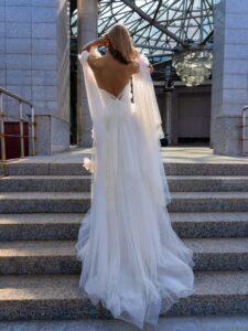 Blossom tulle wedding gown with detachable cape sleeves