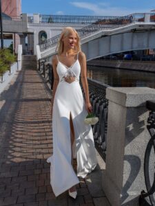 Spaghetti strap wedding dress with cut-out detail