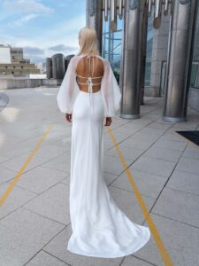 Bishop sleeve wedding gown with beaded accents