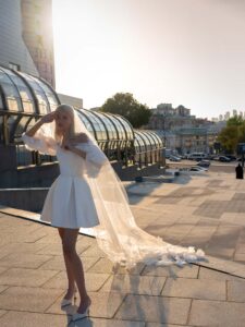 Floral sleeve cocktail wedding dress