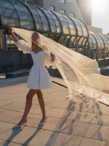 Floral sleeve cocktail wedding dress