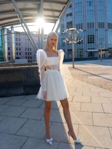 Long sleeve structured corset with a whimsical short skirt