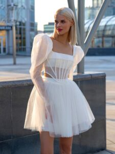 Long sleeve structured corset with a whimsical short skirt