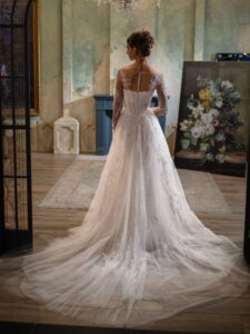 Beaded A-line wedding dress with long sleeves