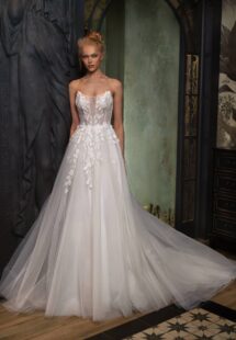 Style #2514L, strapless floral ballgown wedding dress; available in ivory