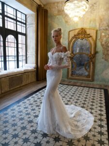 Off-the-shoulder mermaid wedding dress with long sleeves