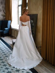 Mikado A-line wedding dress with a peek-a-boo corset