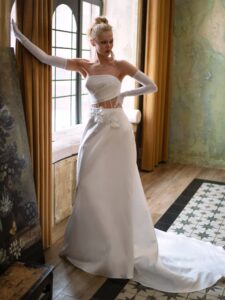 Mikado A-line wedding dress with a peek-a-boo corset