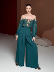 Long sleeve jumpsuit with floral applique