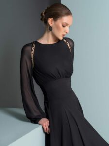 Chiffon dress with beaded shoulders