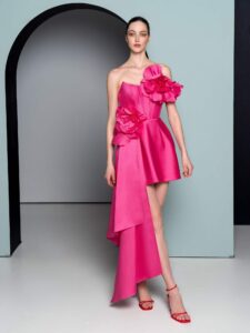 Pink cocktail dress with floral appliques
