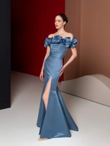 Fit and flare dress with detachable bolero | Color: eggplant, steel-blue, ivory, crimson, pink, blue, green, azalea, grey-blue, dark blue, black
