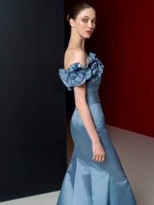 Fit and flare dress with detachable bolero | flower brooch