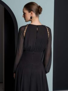 Chiffon dress with beaded shoulders