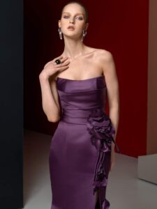 Fit and flare dress with detachable bolero | flower brooch