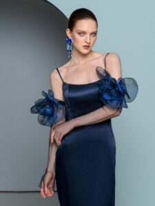 Slip gown with removable floral sleeves