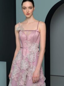 A-Line evening dress with 3D floral applique