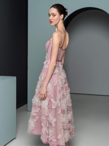 A-Line evening dress with 3D floral applique