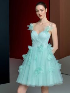Tulle A-line dress with floral appliques