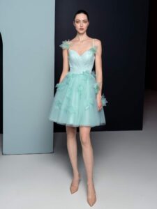 Tulle A-line dress with floral appliques