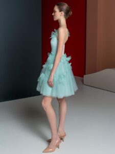 Tulle A-line dress with floral appliques