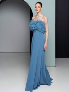 Elegant gown with ruffled tulle bodice