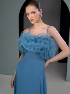 Elegant gown with ruffled tulle bodice