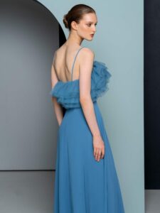 Elegant gown with ruffled tulle bodice
