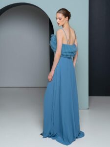 Elegant gown with ruffled tulle bodice