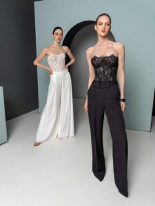Lace corset top | Chiffon pants | Tailored pants
