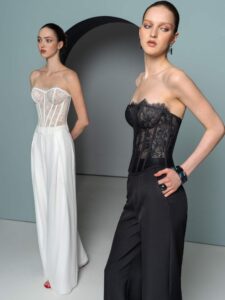 Lace corset top | Chiffon pants | Tailored pants