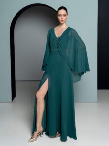 Chiffon dress with cape sleeves